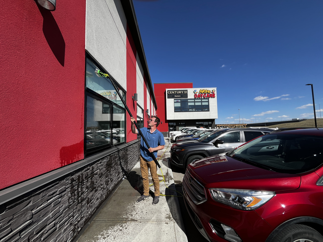 Commercial glass cleaned by Clarity Co. in Calgary